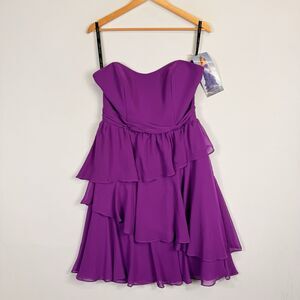 Alfred Angelo Magenta Purple Chiffon Ruffle Strapless Dress Women's 10 NEW NWT